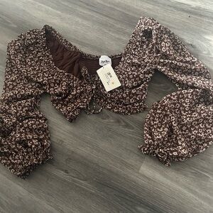 Floral Brown Puff Sleeve Top